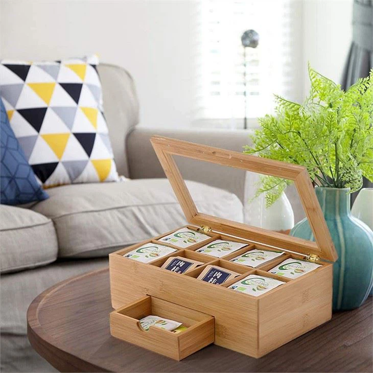 Bamboo Tea Box With Expandable Drawer