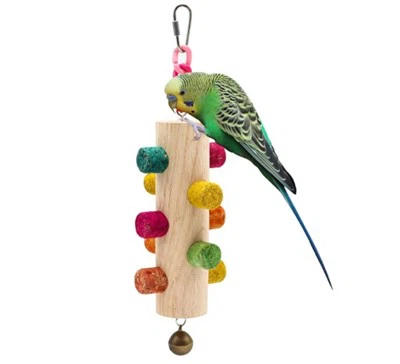 Hangende houten cilinder vogel kauw papegaai kurk stopperspeelgoed